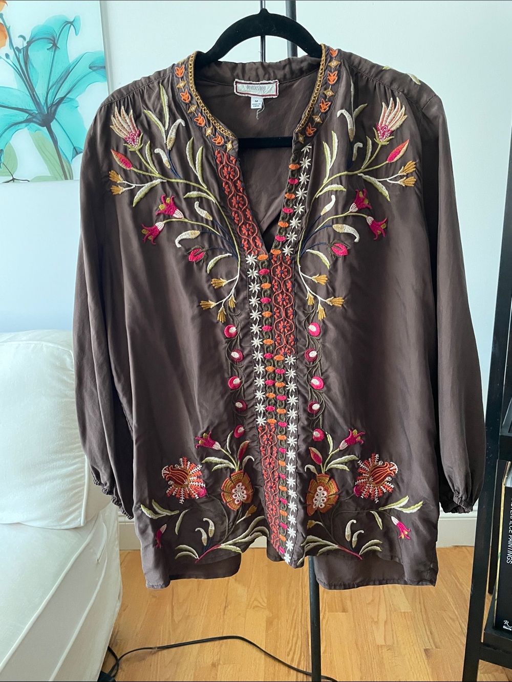 Embroidered Brown Tunic Jean Jacket by Johnny Was